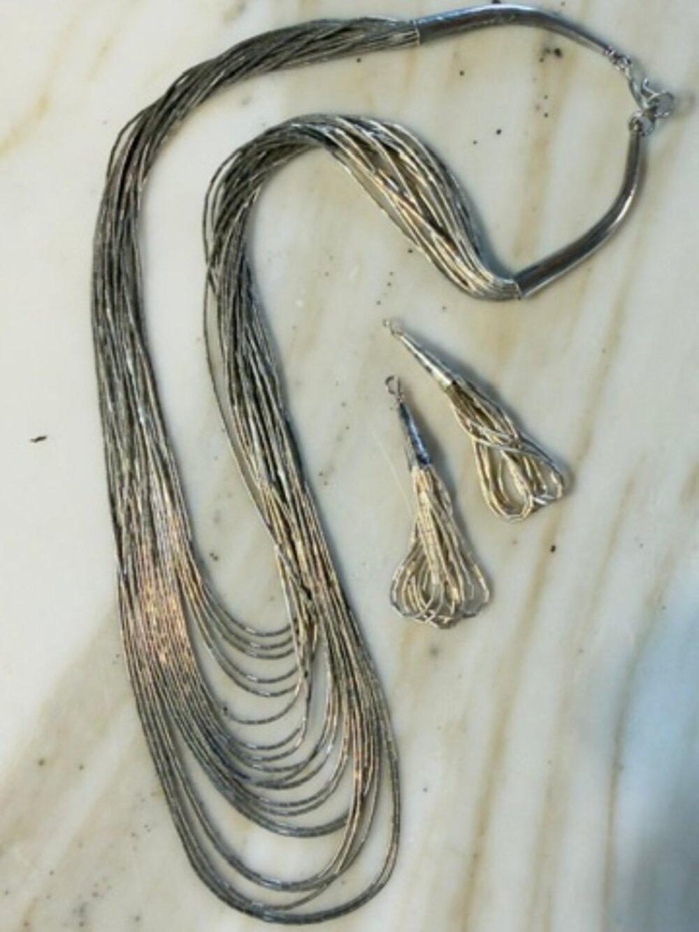 VTG Native American Liquid Sterling Silver Set Necklace with Earrings